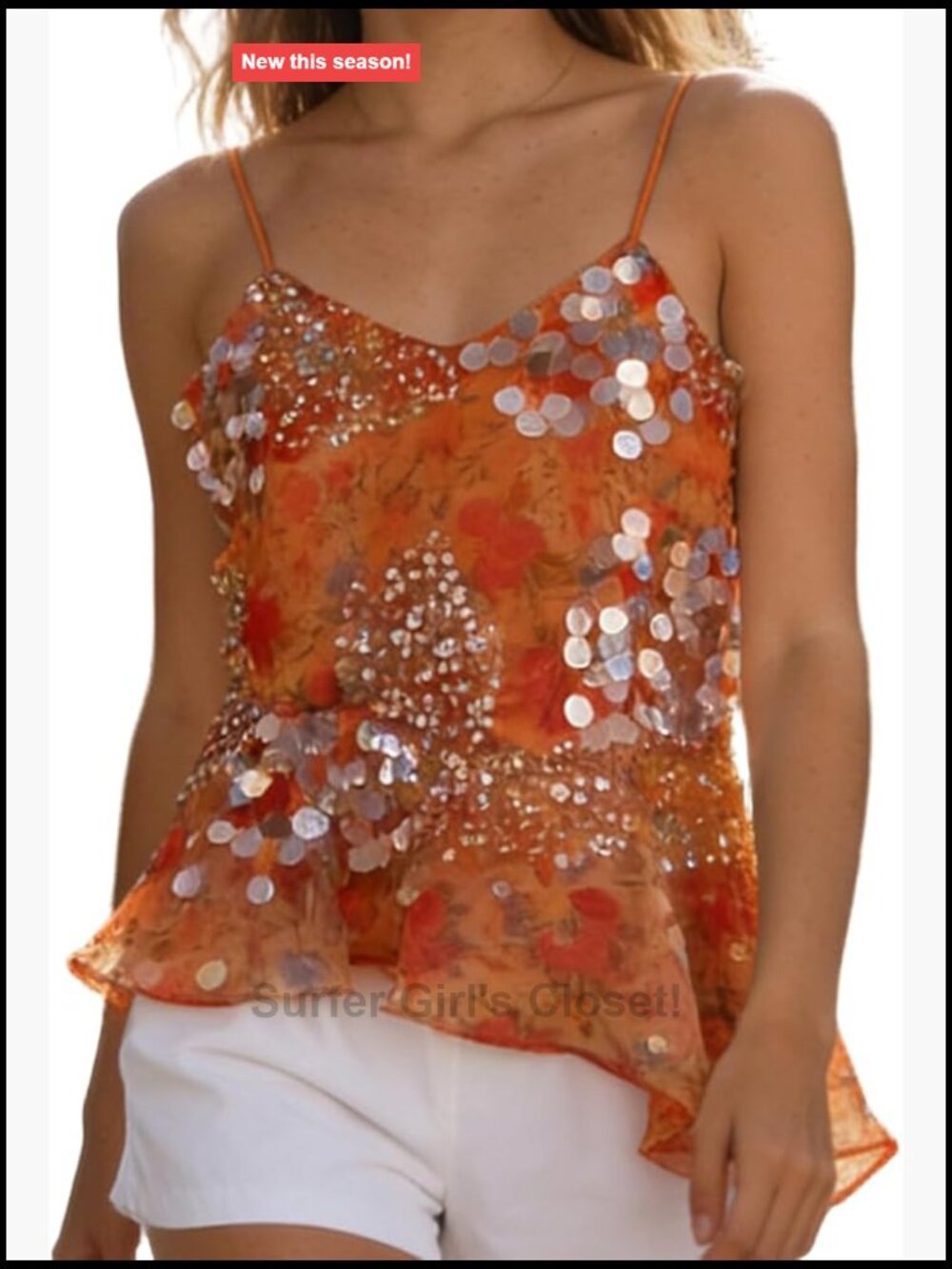 Women's Sequin Floral Cami Top Backless Mesh Babydoll Tank Sleeveless Party